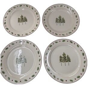 Merry Brite Christmas Dinner Plates Set Pine Tree Holly Berry Holiday Farmhouse